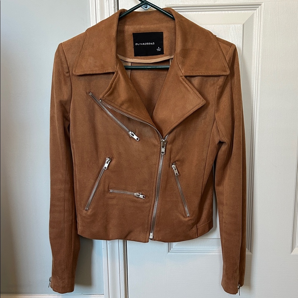 Olivaceous Tan Leather Jacket with Silver Details